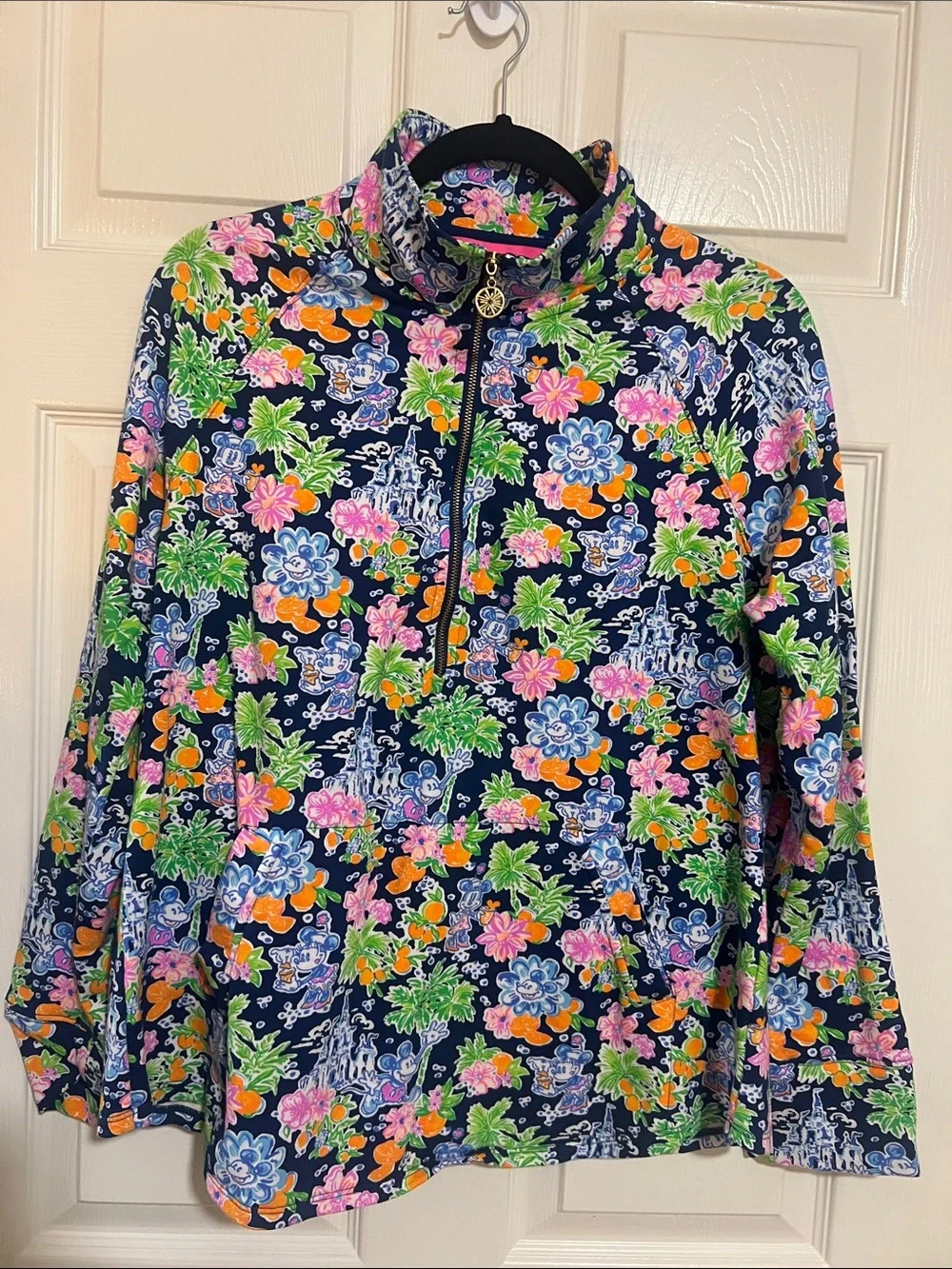 Disney Lilly Pulitzer Navy Floral Half-Zip Pullover - Picture 1 of 4